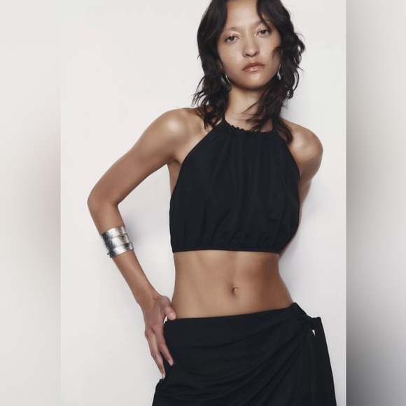 ZARA NWT Black Wrap Wide Leg Pants Trousers Elastic Waist Size Small pockets - Picture 8 of 9